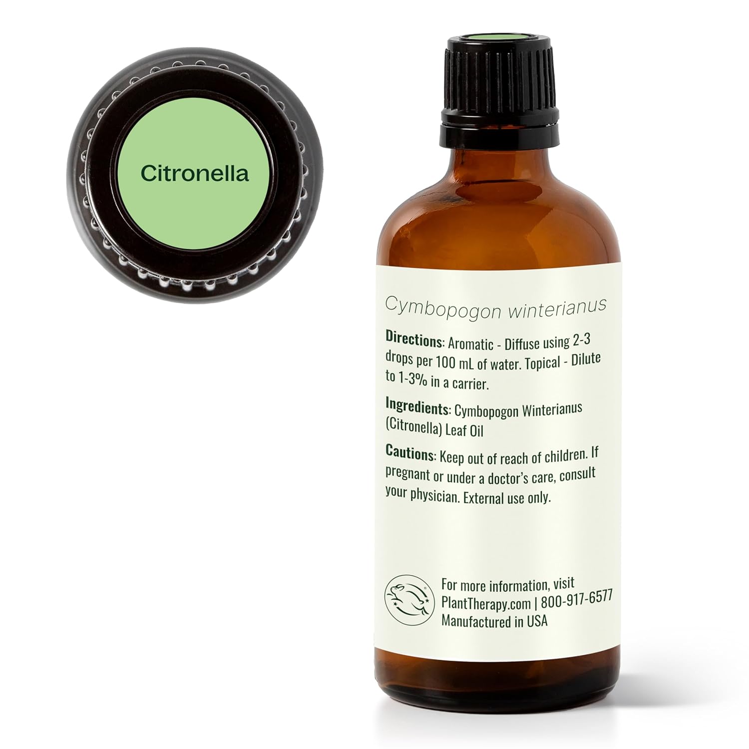 Plant Therapy Citronella Essential Oil 100 mL (3.3 oz) 100% Pure, Undiluted, Citronella Oil for Aromatherapy, Diffuser, Candle Making, Skin Care, Outdoors