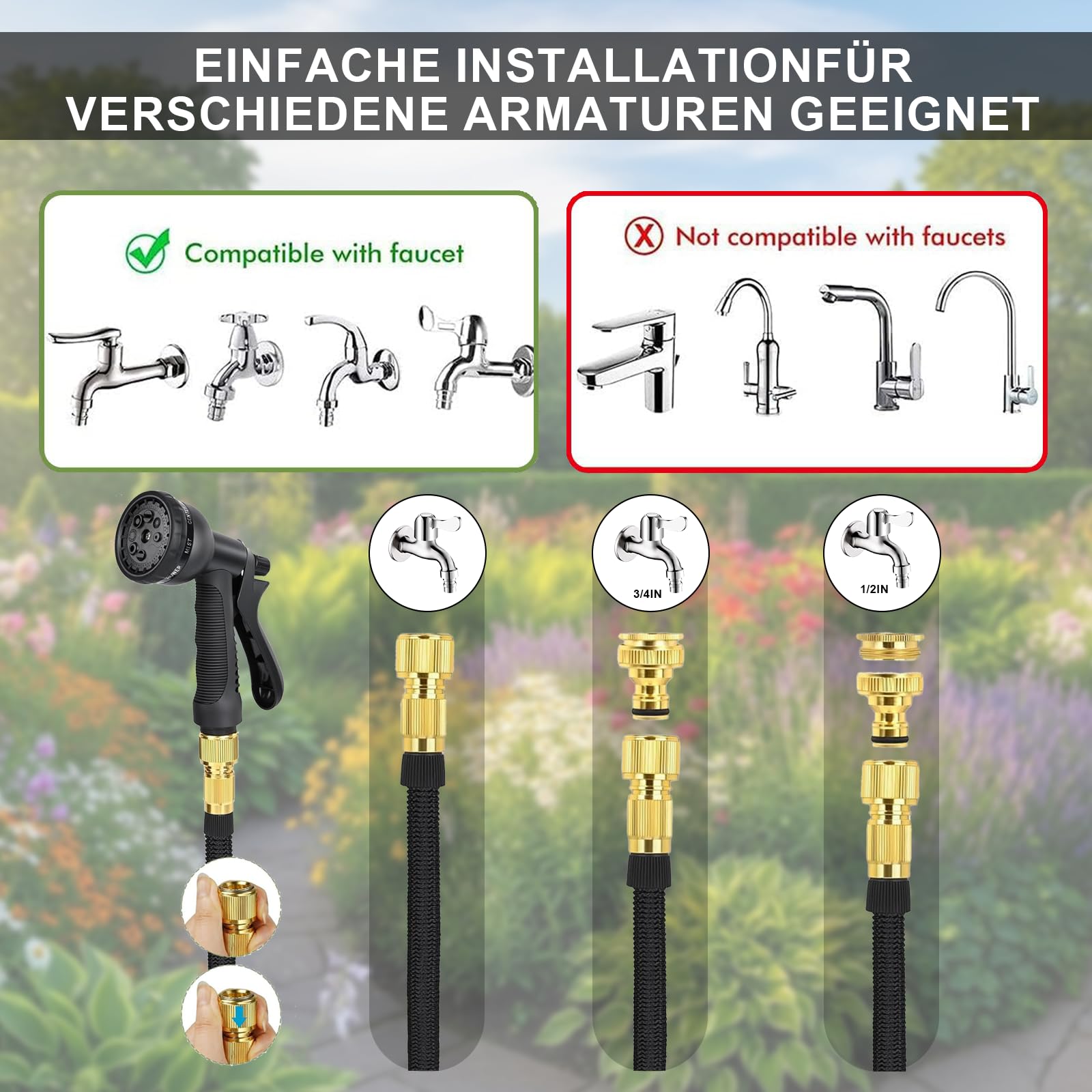 45 m Flexibler Gartenschlauch, Ausziehbarer Wasserschlauch