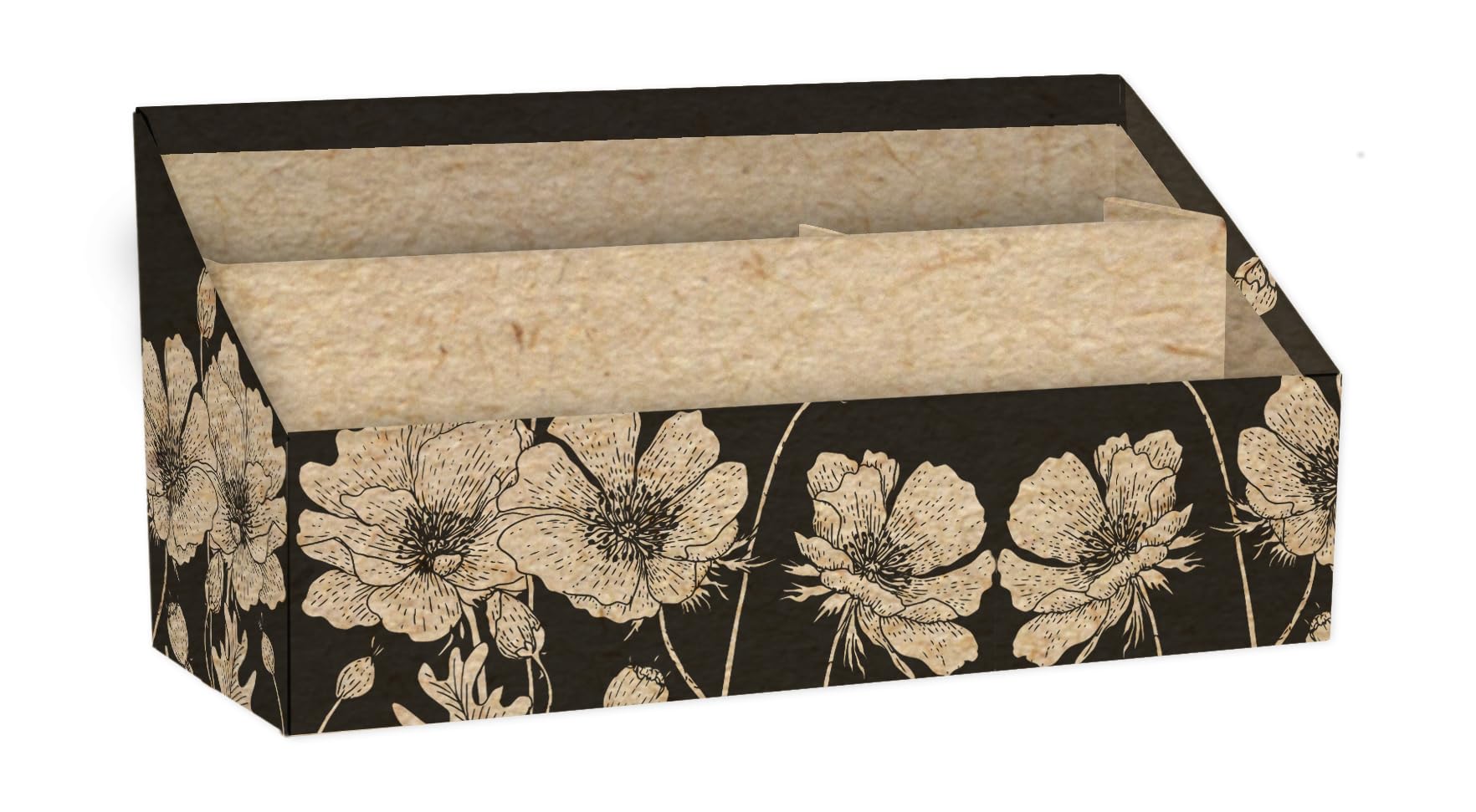 Clairefontaine 116053C - Portacartas de cartón 25 x 10 x 14 cm, diseño de la naturaleza, acabado kraft, organizador de oficina, colección Le Cerisier Blanc