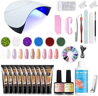 Poly Extension Gel Nail Kit - Professional Nail Gel Set with Slip Solution and Lamp Nail Art Design Beginner,All-in-One French Kit,Nail Thickening Solution (Package 1)