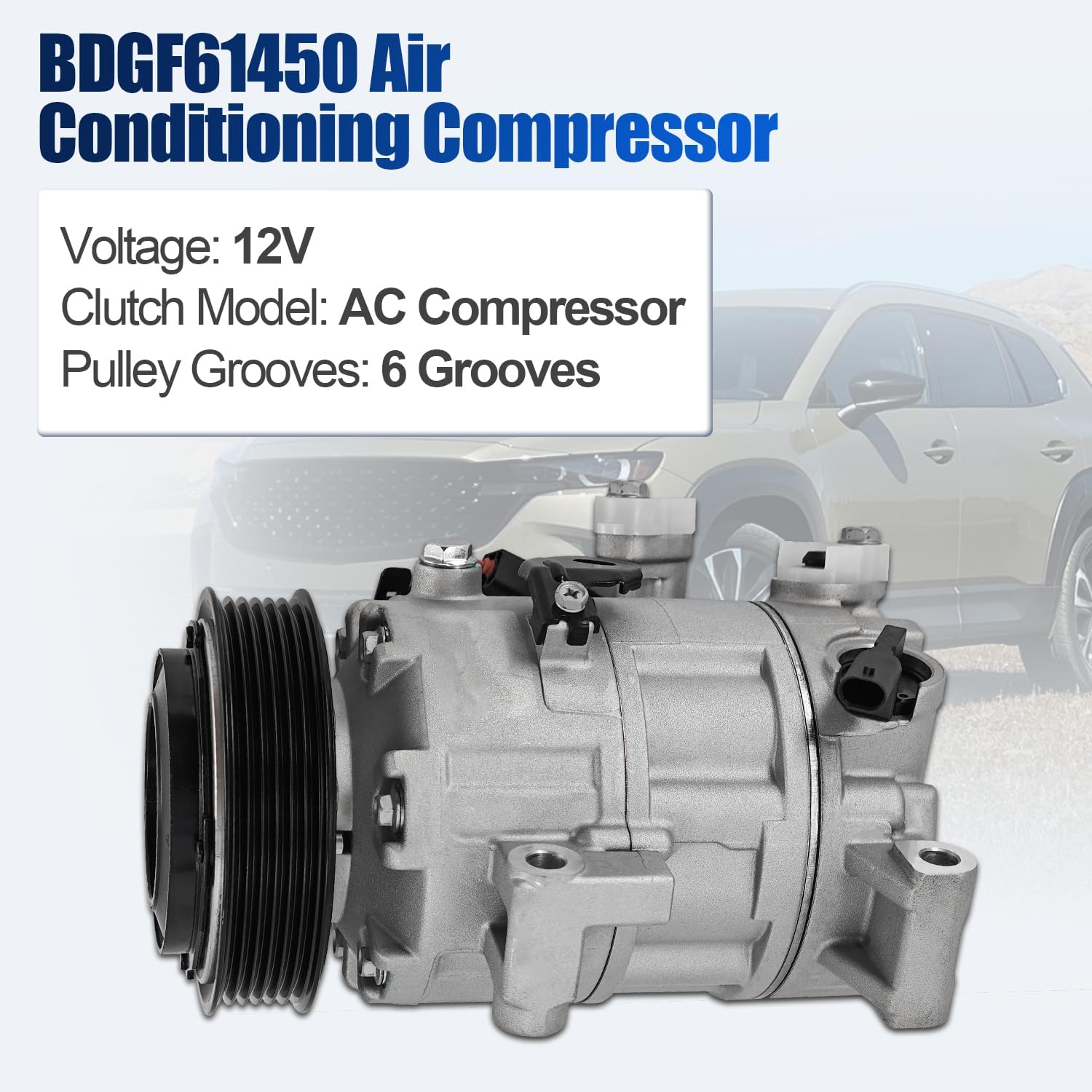 BDGF61450 New AC Compressor AEH394 Fit for Mazda 3 CX-30 CX-50 2019-2023 2.5L, 3DA-DM8P BDGH61450 BDGF61450 MZBDGF61450 158394 640032 A76519 AEH394 AEG394