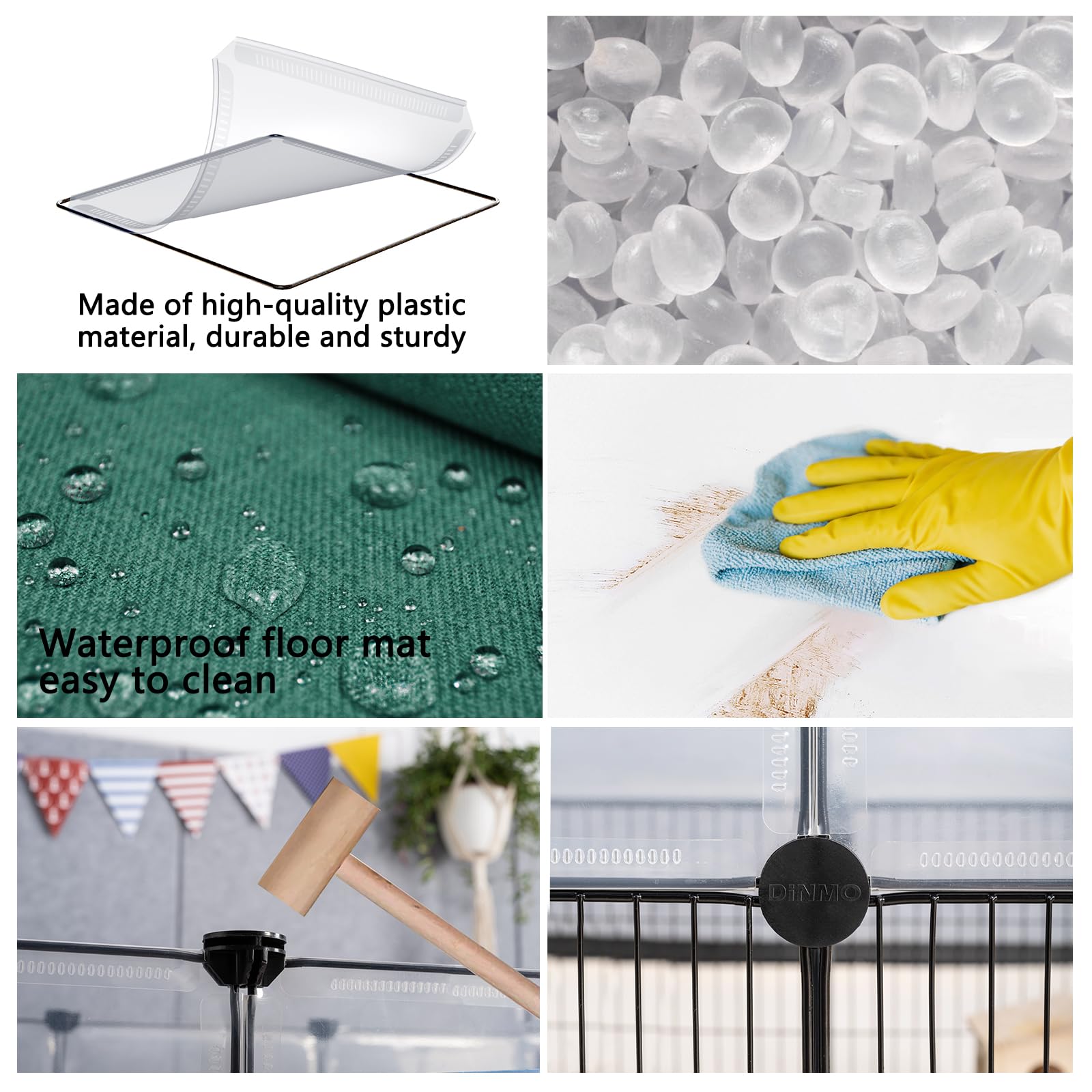 DINMO Corral para Animales Pequeños con Alfombra Oxford, 60 cm de Altura, Valla de Ejercicio para Mascotas, Protector del Hogar, Combinación de Malla de Hierro y Plástico, Visualización, Bricolaje