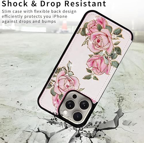 Miniatura 44 de UEEBAI Funda tipo cartera para iPhone 15 Pro Max con tarjetero, cubierta de cuero PU con soporte, bloqueo RFID, doble cierre magnético, relieve de