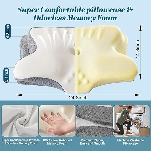 Miniatura 2 de Almohada cervical para aliviar el dolor de cuello y hombros, almohadas de espuma viscoelástica, almohada de cama ergonómica de contorno, suave para