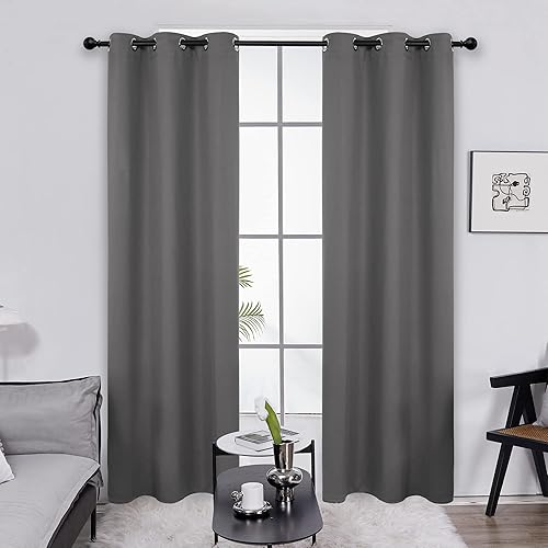 Miniatura 197 de Deconovo Darken - Cortina opaca con aislamiento térmico y ojales para sala de estar, 42 x 63 pulgadas, color blanco puro Negro,Beige claro,Azul