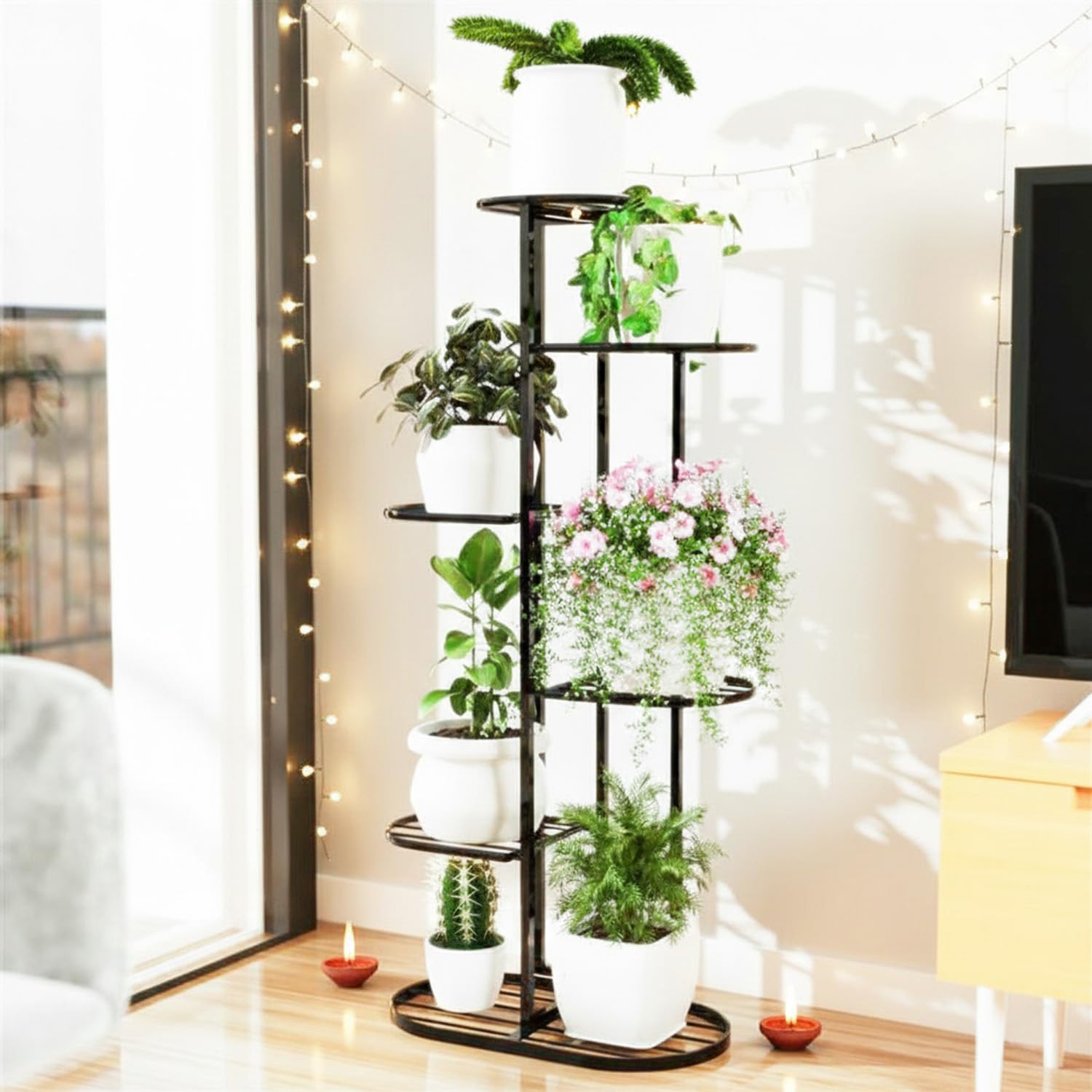 WonderStand MURRANO Multi-Tiered Plant Stand for Balcony (Black) | Planter Stand for Living Room 7 Pot Holders (Easy to assemble, installation kit included) - Image 5 thumbnail