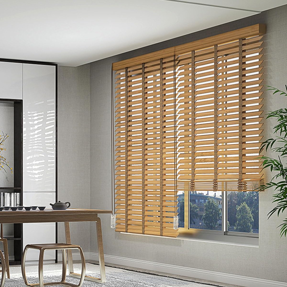2" Slats Bamboo Blinds for Windows Blackout Shades Horizontal Window Blinds W20-72 H48 60" 64" 72" Blinds for Light ControlInside/Outside Mount Shades