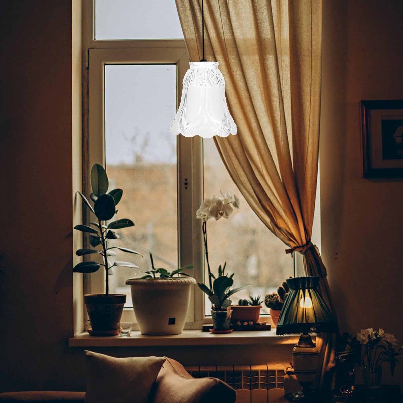 POPETPOP Pantallas de Lámparas de Vidrio de Repuesto 4 Piezas Forma de Campana, Material Vidrio, Decoración para Iluminación de Techo Hogar