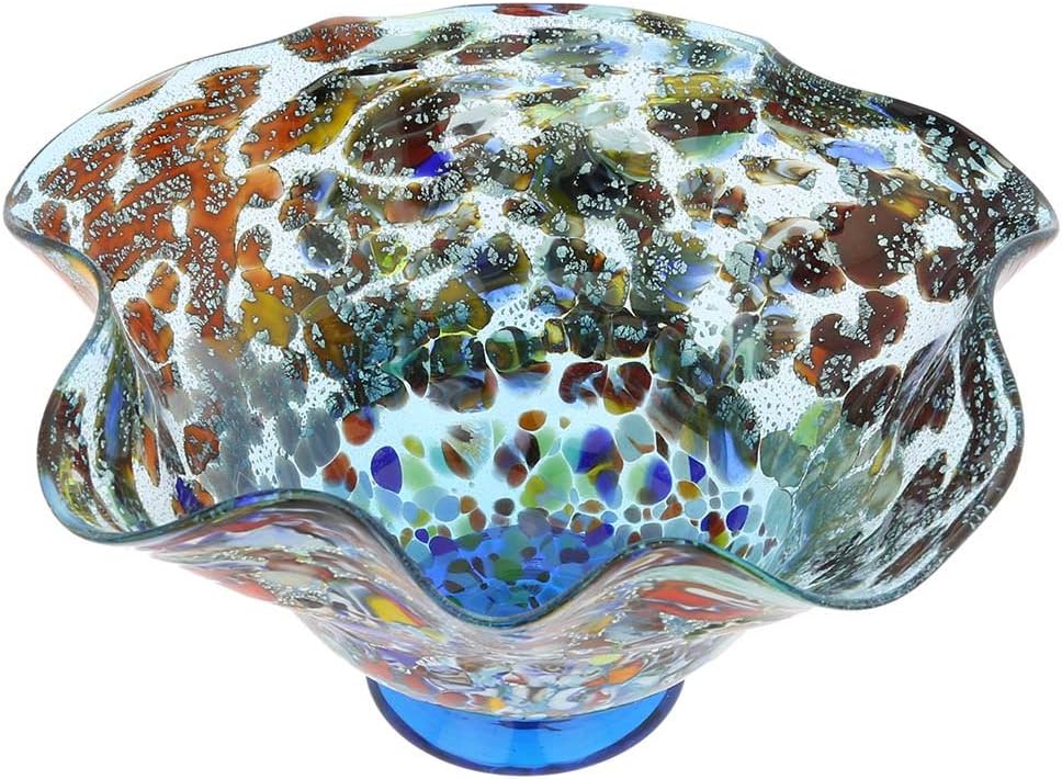 GlassOfVenice Murano Glass Millefiori Fazzoletto Bowl - Silver Aqua