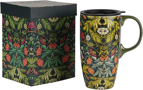 DUSVALLY Taza de café con asa y tapa, tazas de cerámica adecuadas para portavasos de automóvil, taza de café de porcelana, taza de té latte, taza de