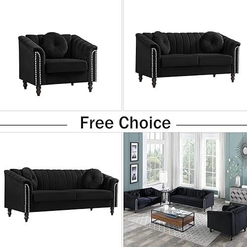 Miniatura 6 de Moderno conjunto de sofá Chesterfield de terciopelo de lujo, sillón de franela, reposabrazos enrollados tapizados para sala de Estar, dormitorio,