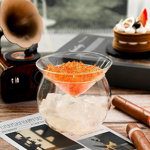 Miniatura 5 de Wilzing Juego de 9 piezas de caviar de vidrio para servir platos de caviar con soporte para hielo de 5 onzas para helado de camarones y cócteles