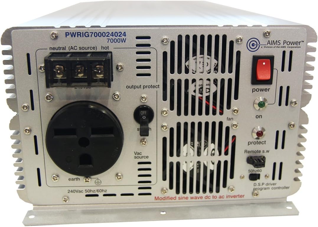 AIMS Power PWRIG700024024 Industrial Grade Power Inverter, 7000W Max Continuous Power, 14000W Surge Peak Power, Modified Sine Wave, Select-able Frequency Switch, Over Temperature LED Indicator
