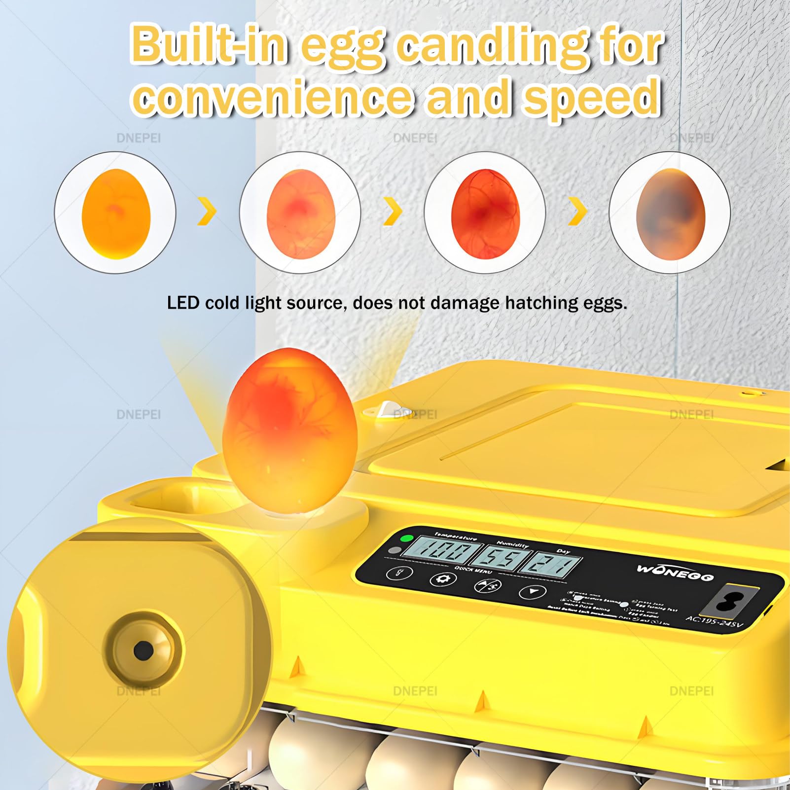 Incubadora Profesional de 288 Huevos con llenado automático de Agua, Contador Diario, ovoscopiadora y Control Total de Clima para máxima tasa de eclosión. 118Eggs