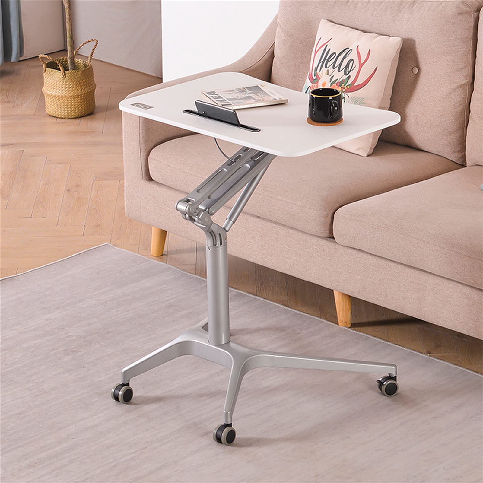 ASerZenith Pneumatic Height Adjustable Desk - Sit To Stand Table With Wheels,Adjustable Rolling Standing Laptop Mobile Desk Cart Coffee Table,G