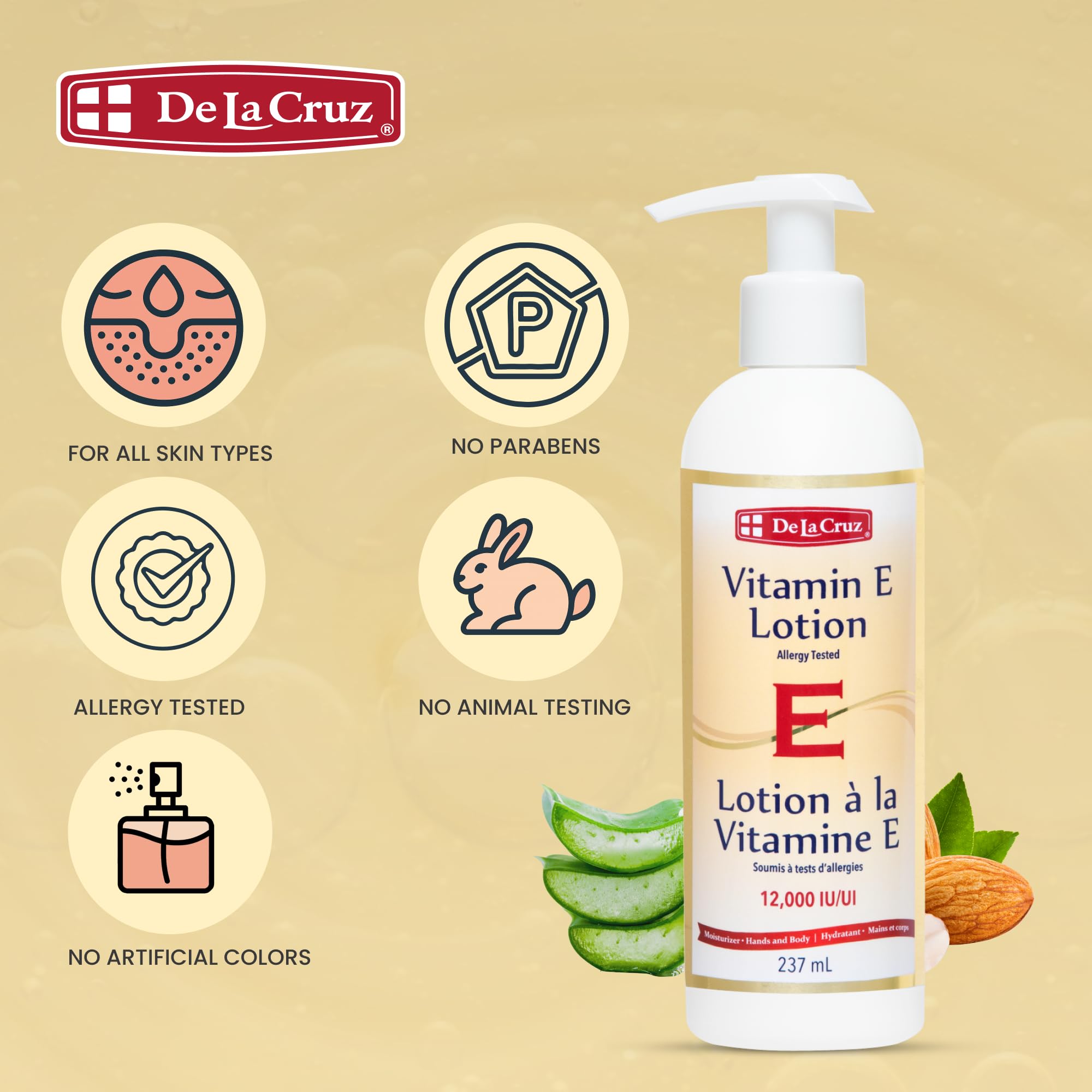 De La Cruz Vitamin E Lotion for Dry Skin with 12,000 IU