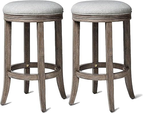 Miniatura 40 de Maven Lane Taburete giratorio de Eva de 26 pulgadas sin respaldo – Taburete de madera de altura de mostrador con asiento redondo tapizado y detalles