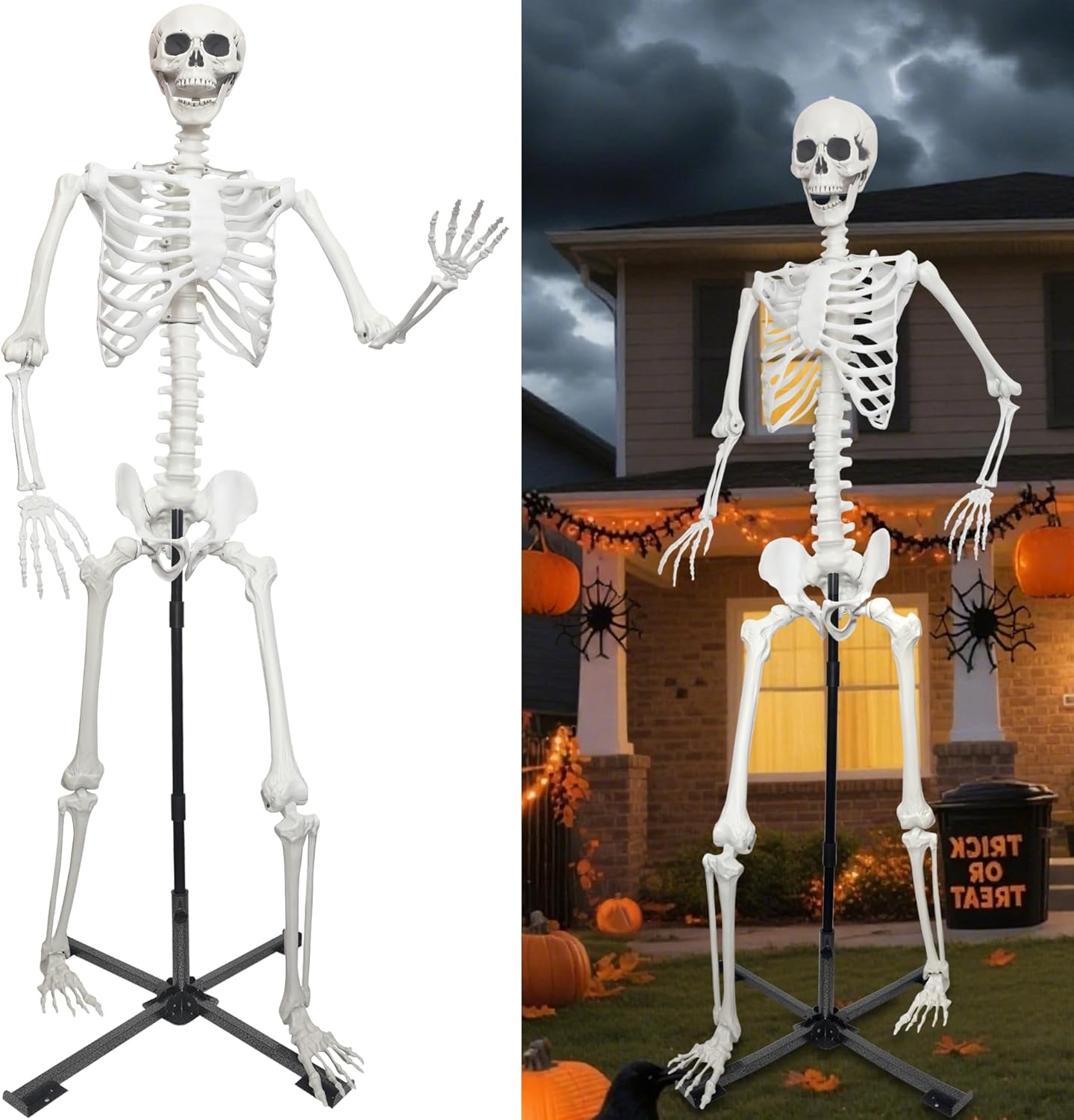 7.9Ft Skeleton Decor with Metal Stand,Halloween Skeleton Life Size Skeleton Realistic Plastic Human Bones for Halloween Dia de Los Muertos Decoration Gray 7.9ft