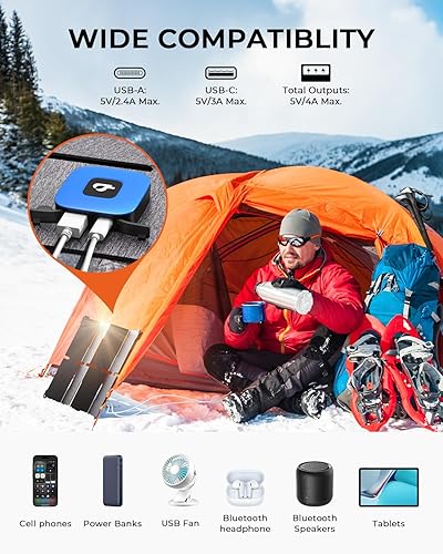 Miniatura 3 de Tamaño de bolsillo BigBlue Cargador de panel solar portátil de 25 W, cargador solar plegable con puertos USB-A y USB-C, panel solar impermeable IP68