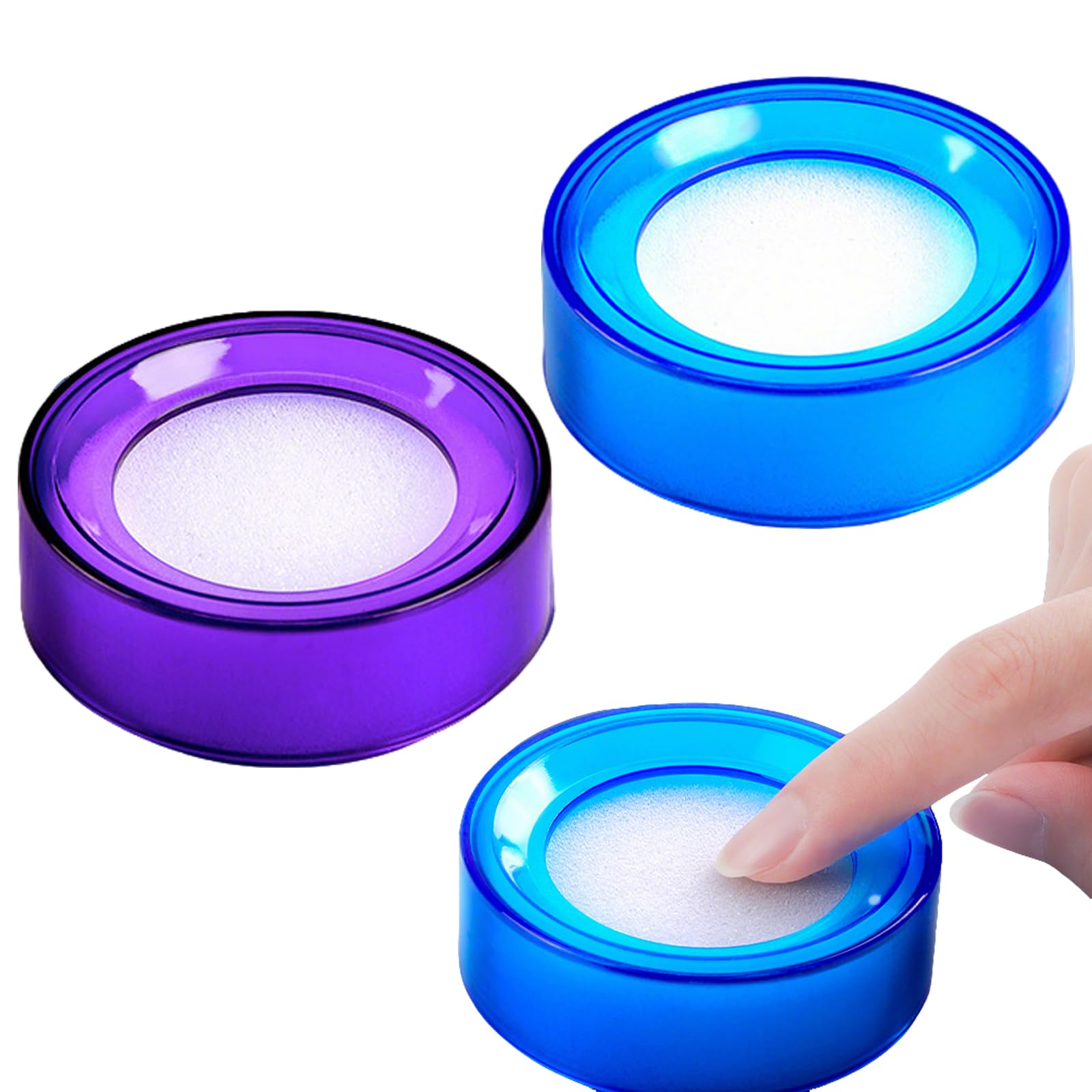 2 Pcs Finger Wet Sponge, Round Desktop Fingertip Wet Tools Sponge Fingers Great for Counting Office Paper Document Bills (Blue & Purple, 69mm)