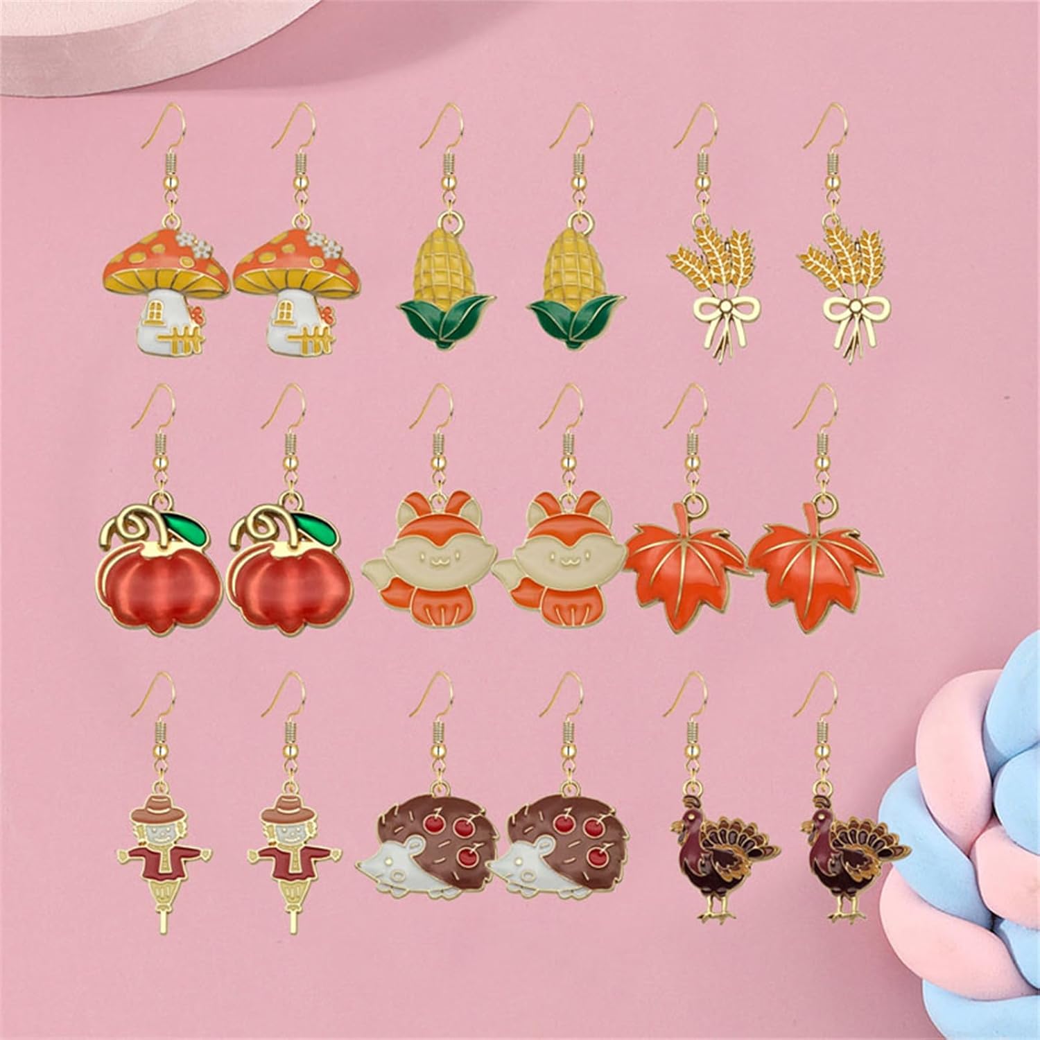 Dreuyet 9 Pairs Fall Thanksgiving Earrings Set for Women Cute Pumpkin Turkey Maple Leaf Squirrel Pine Cone Sunflower Dangle Earrings Harvest Autumn Party Holiday Charm Earring Gifts - Image 5