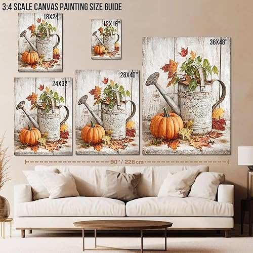 Miniatura 5 de TIHUSAGO Lienzo rústico de otoño para pared, diseño de calabaza y regadera, imágenes de hojas de otoño para decoración del hogar de granja de Acción