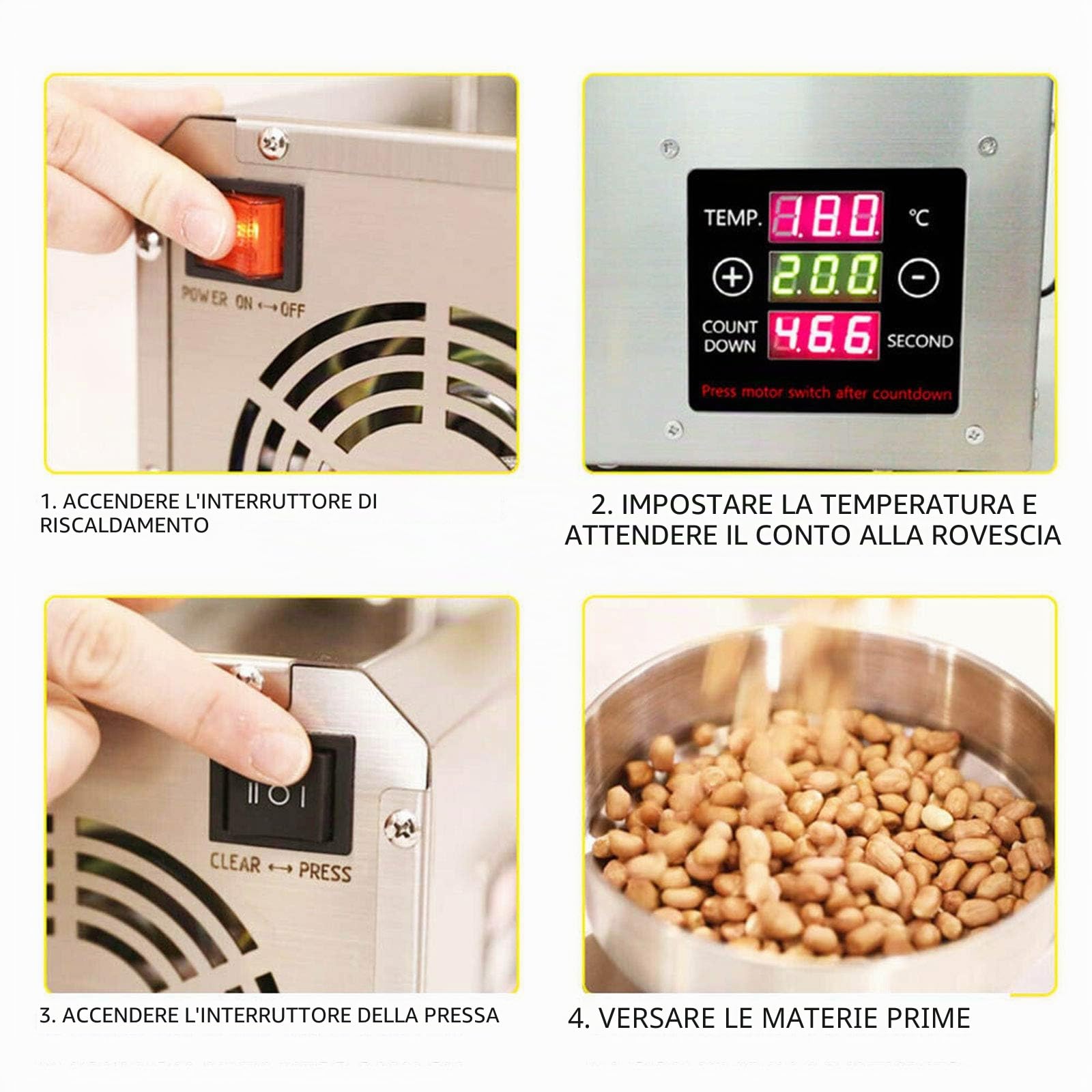 Estrattore di olio di colza automatico in acciaio inox per arachidi, soia, colza, noci, sesamo, mandorle, temperatura regolabile, 1500 W