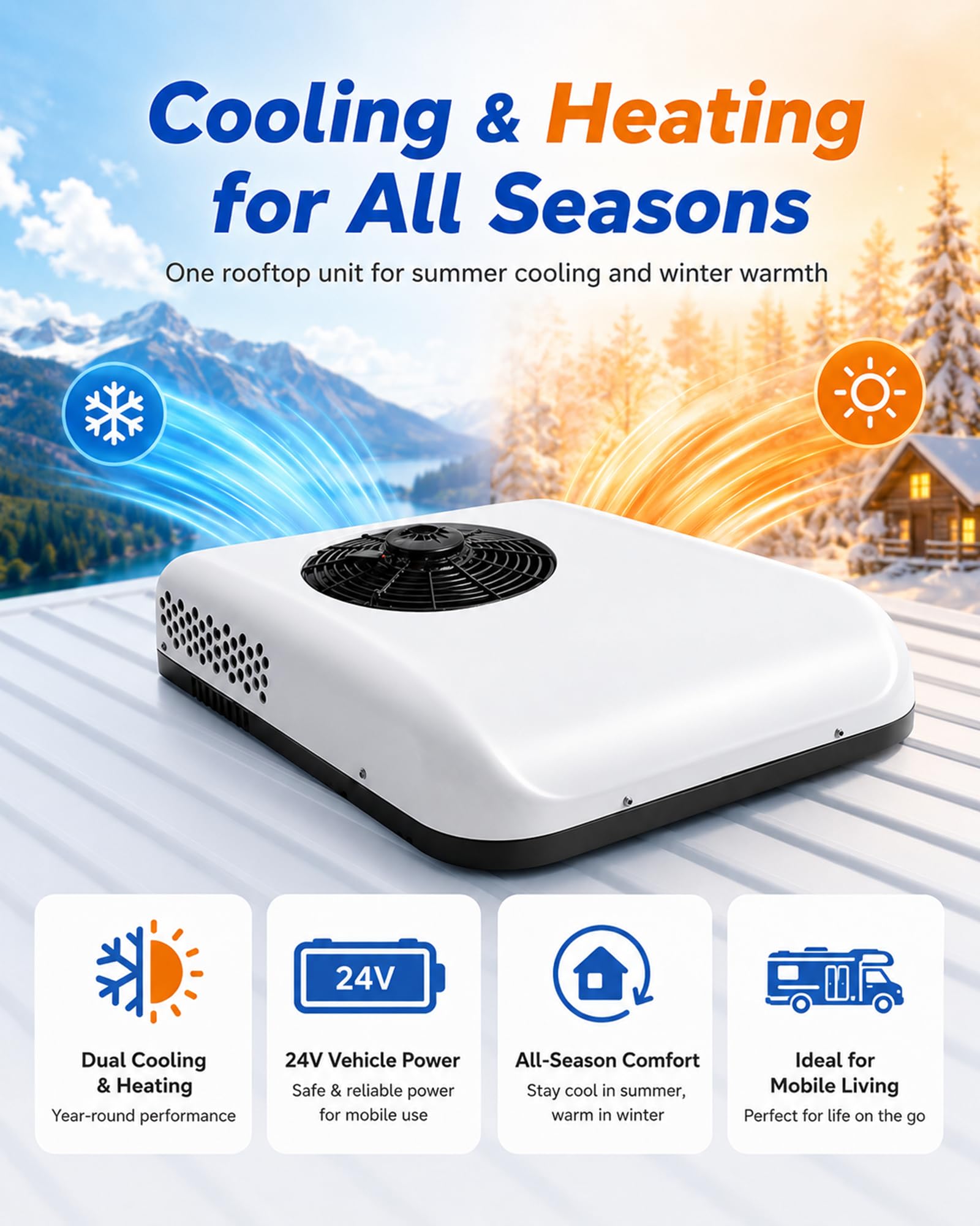 Klimatyzacja 12V/24V do Kampera i Ciężarówki, 7500 BTU White-24V