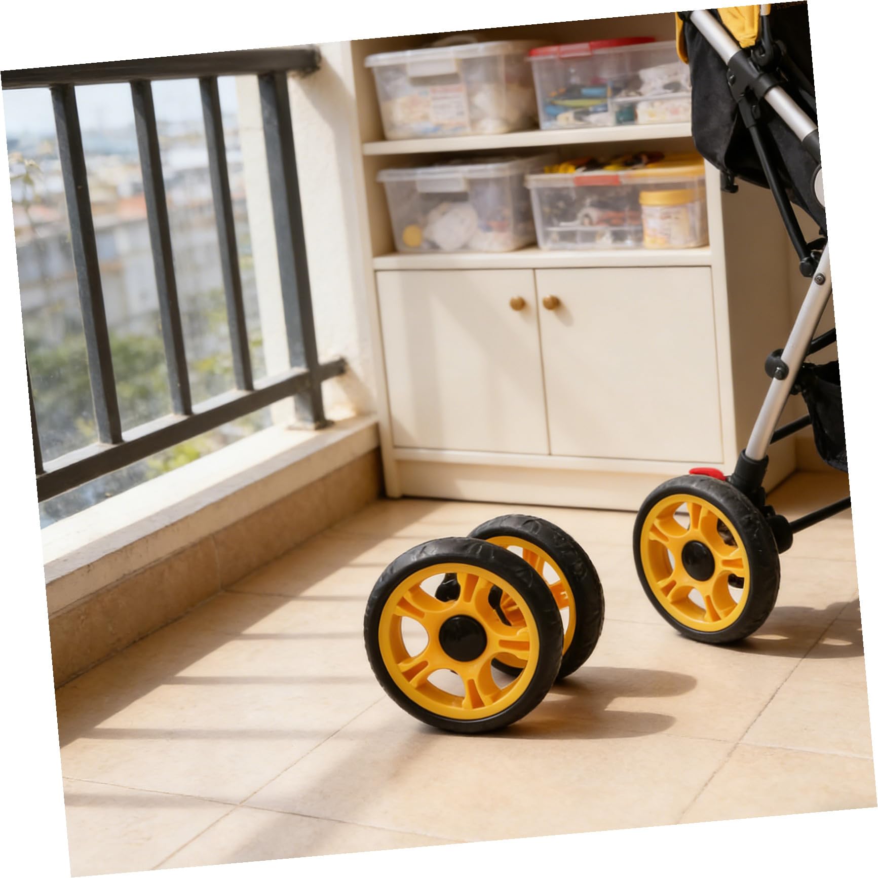 4 Piezas Ruedas Giratorias de Plástico Negro para Carrito Infantil y Carrito de Mascotas, con Tracción Estable y Mayor Fricción, Repuesto para Ruedas Delanteras y Traseras