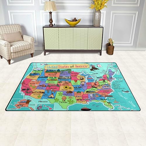 Miniatura 4 de One Bear Game Time Collection USA - Alfombra educativa de aprendizaje y juego con mapa de Estados Unidos para niños y dormitorios y sala de juegos,