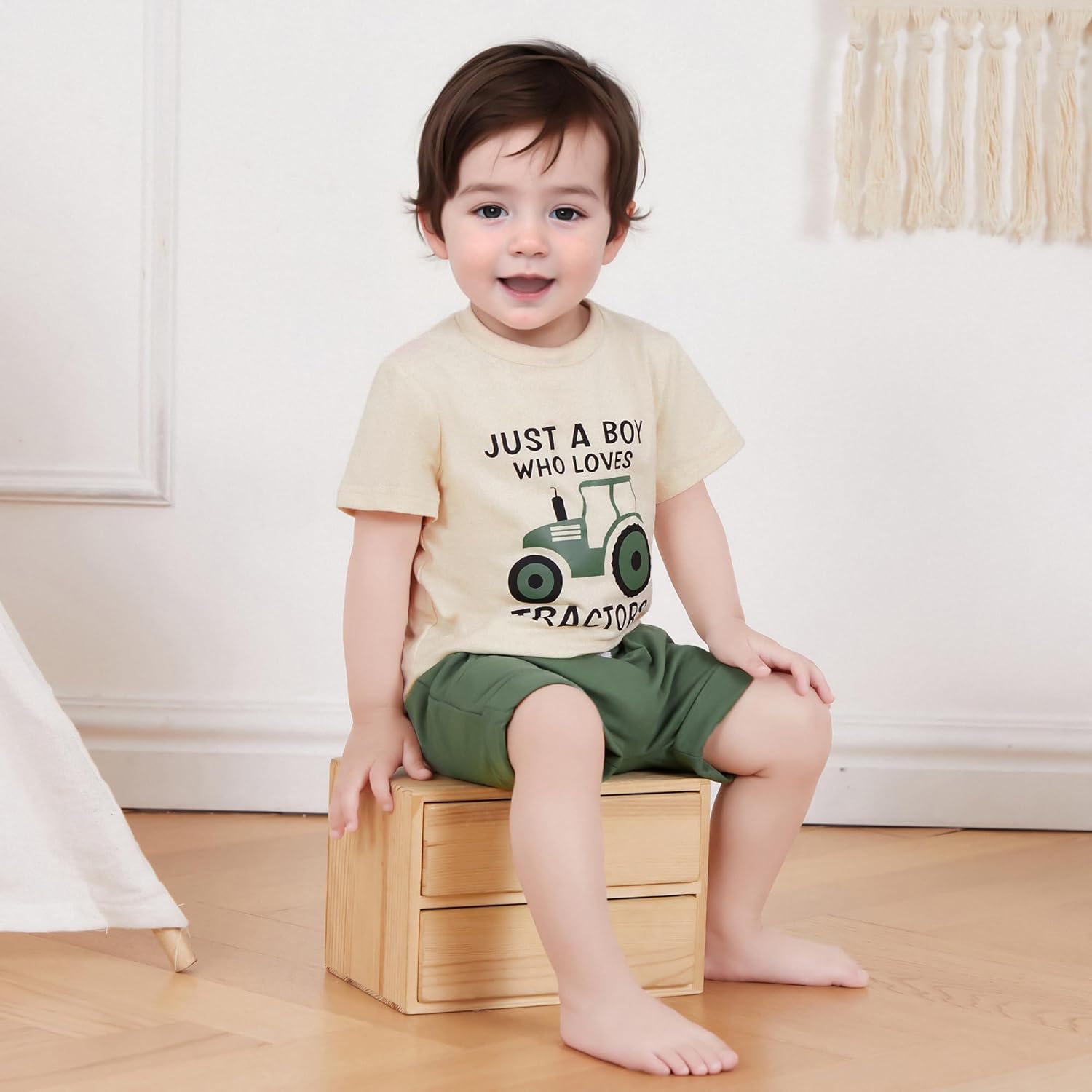 WZTYYDS Toddler Baby Boy Summer Clothes Tractor Letter Print Short Sleeve T-shirt Tops Casual Shorts 2 Piece Outfit - Image 3