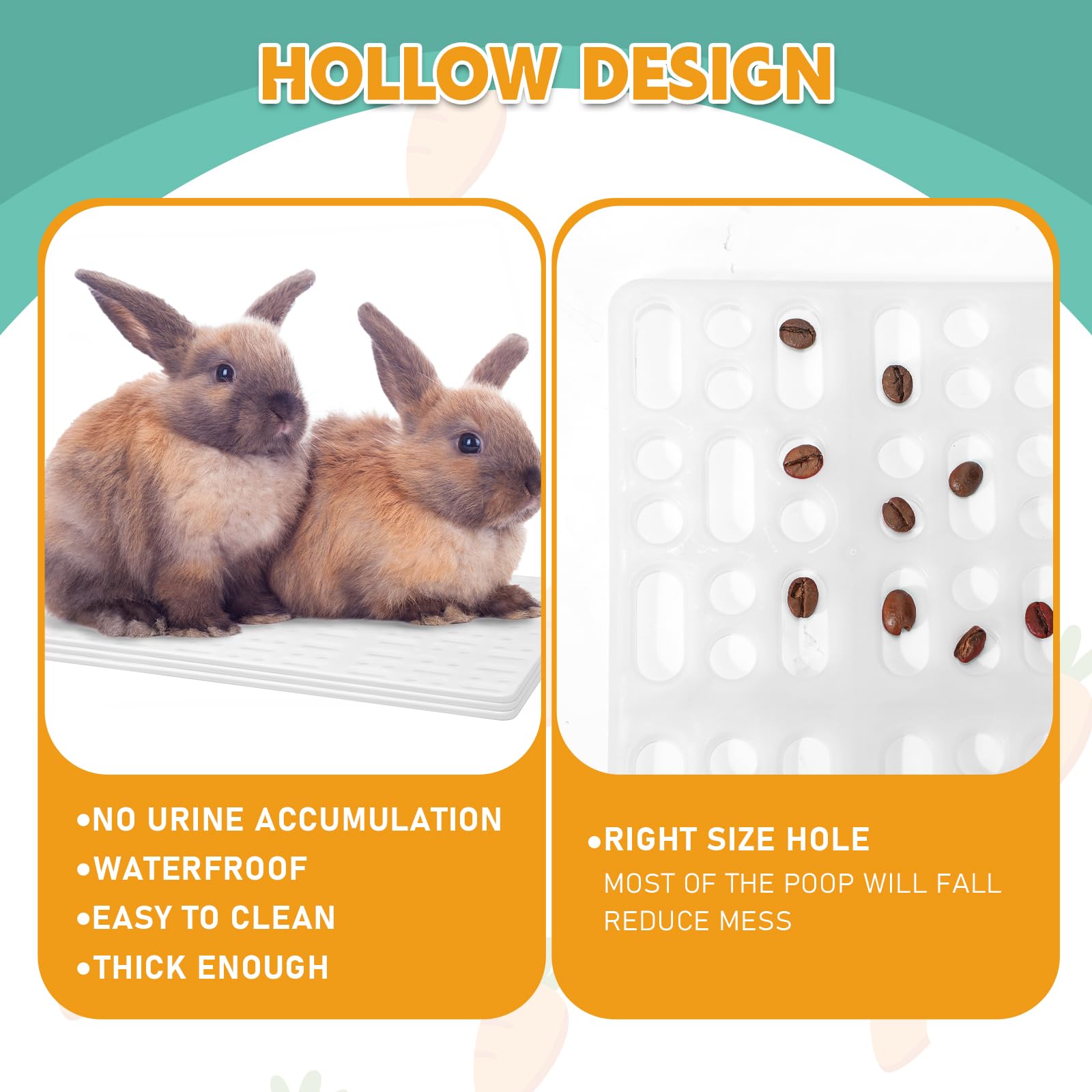 BBTO Kaninchenkäfigmatte aus Kunststoff, langlebig, für kleine Tiere, mit praktischen Verbindungen, Hasen-Pads für einfache Reinigung, für Kaninchen, Ratten, Meerschweinchen, Katzen, Weiß, 24 Stück