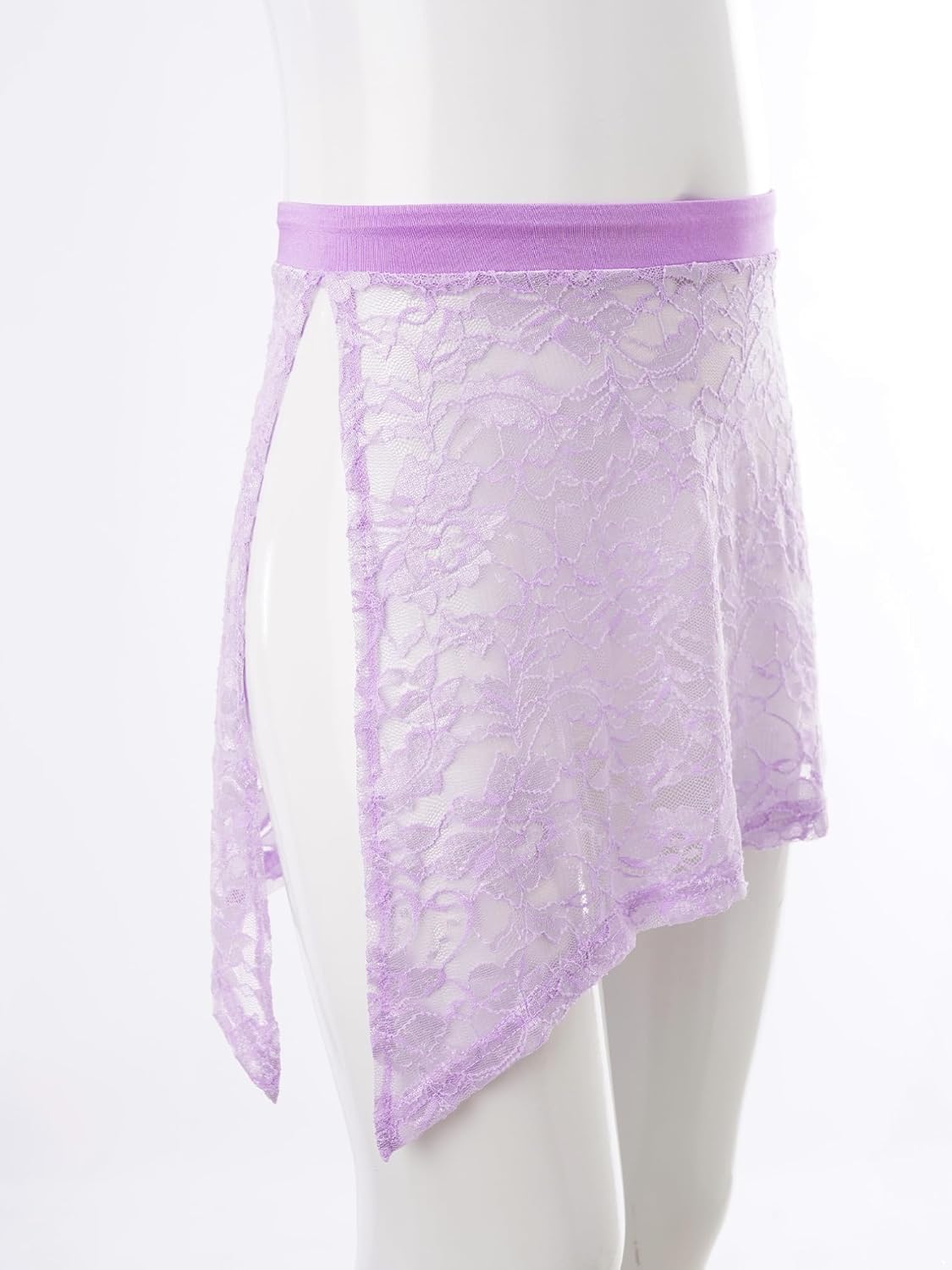 FEESHOW Girls Ballet Skirt Side Split Lace Contemporary Dance High Low Wrap Skirt for Lyrical Modern Dance Recital