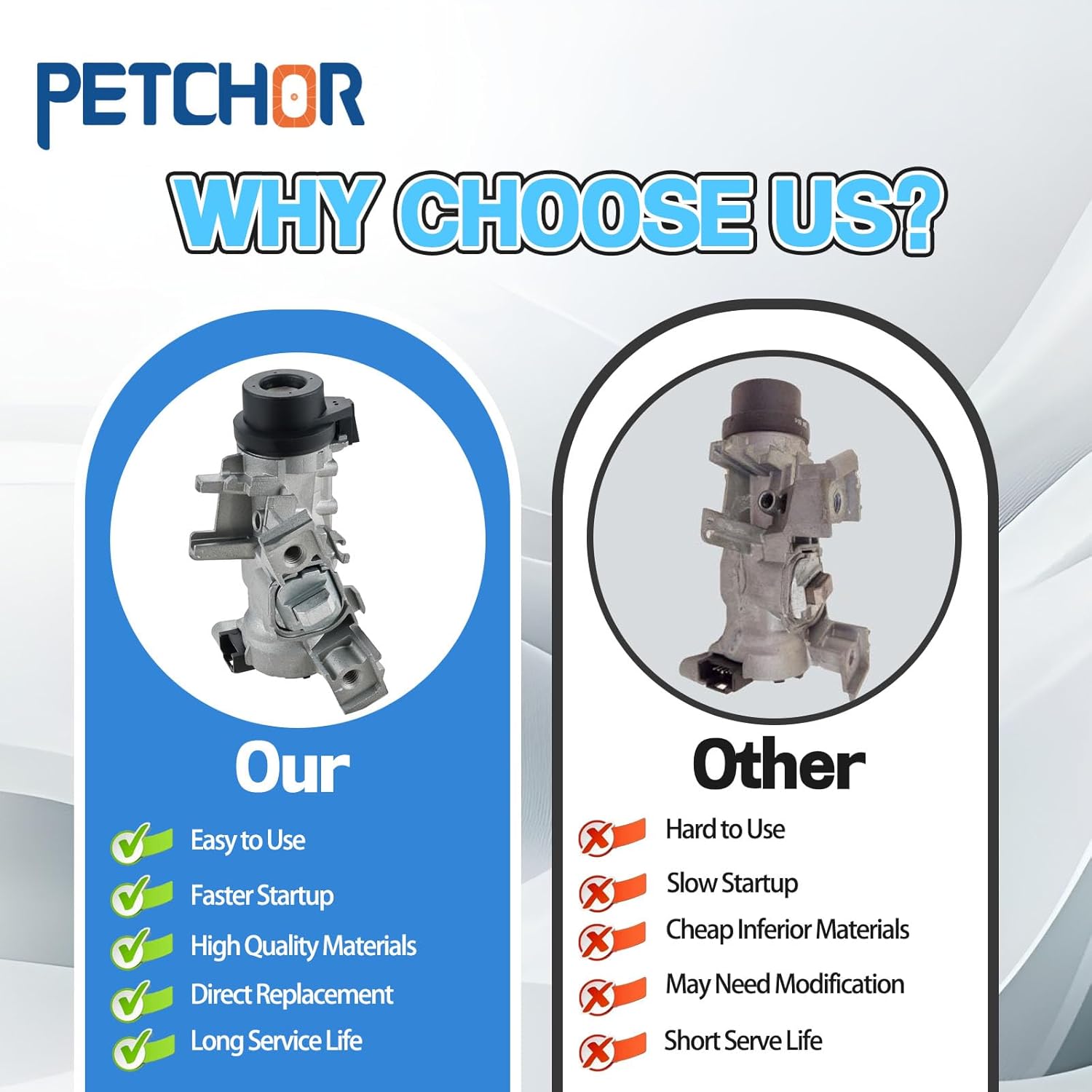 1K0905851B Ignition Switch Lock Cylinder with Intelligent Key Compatible with VW Jetta 2006-2018, Golf 2004-2011, EOS 2007-2011, Rabbit 2006-2009, Tiguan 2008-2011, Replace 1K0905841 1K0905865