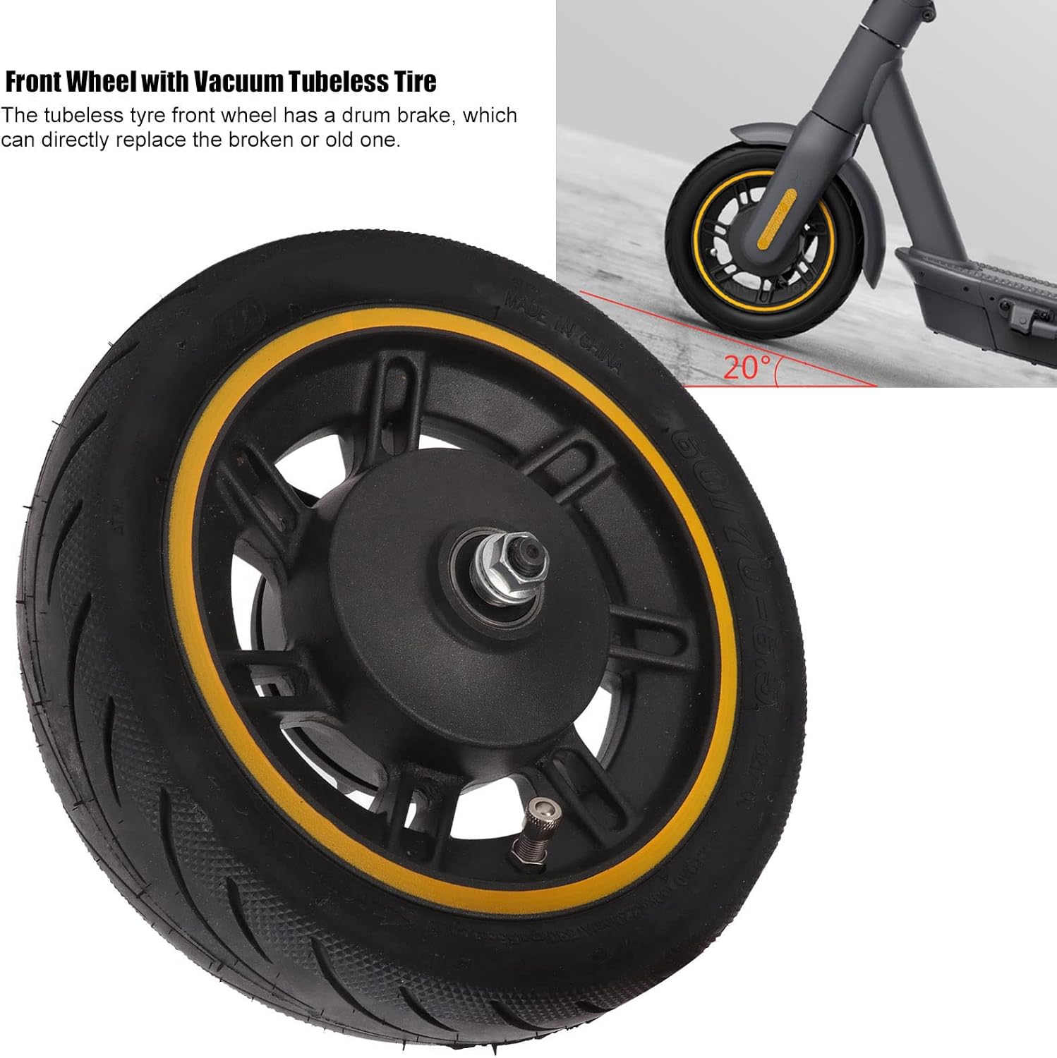 6.5 Inch Scooter Tires,Electric Scooter Replacement Wheels for Kids and Teens Indoor Outdoor Skating Scooter Front Wheel with Tire Replacement for 9 MAX G30 Electric Scoote
