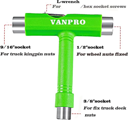 Miniatura 2 de Vanpro Herramientas de patinaje todo en uno, multifunción, portátil, herramienta para patineta, herramienta de patineta, llave de patinaje, todo en