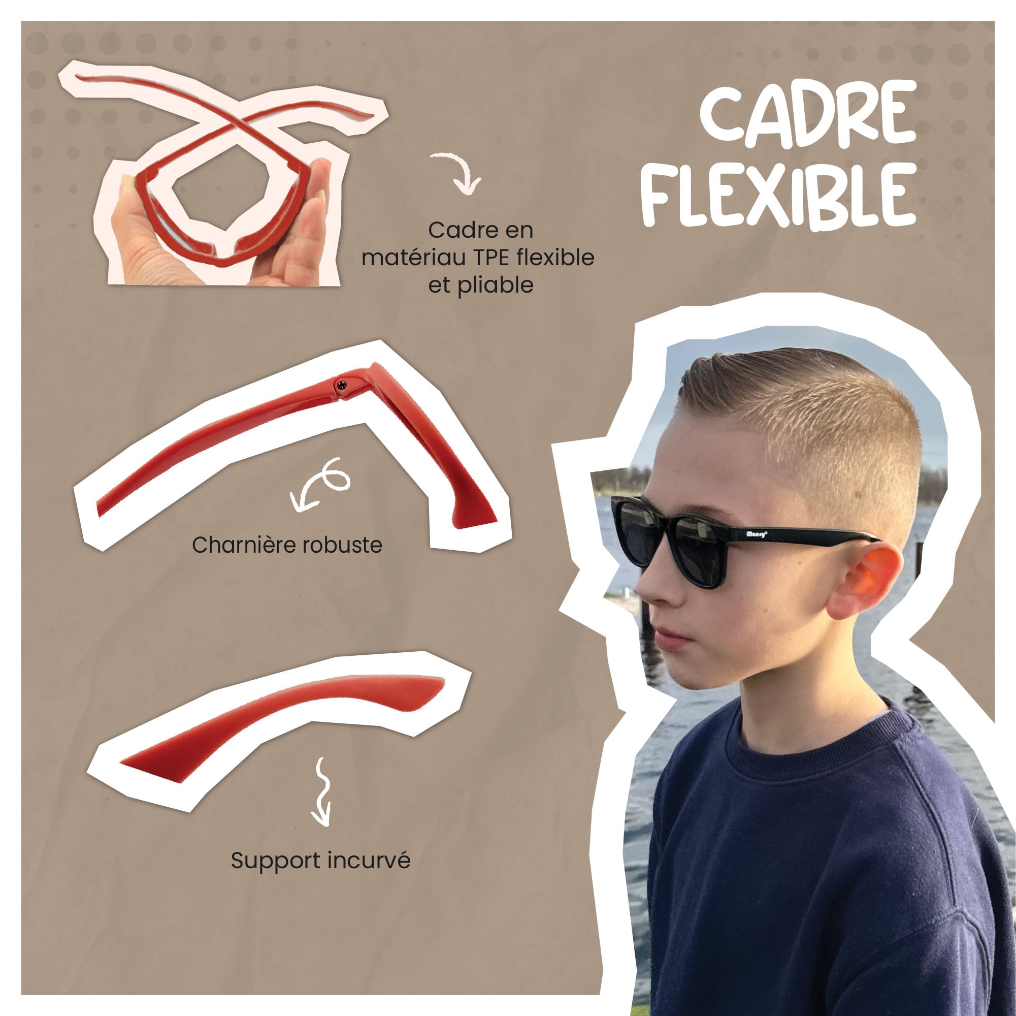 Yuki Lunettes de soleil pour enfants de 6 à 12 ans - Protection polarisée UV400 - Cadre flexible et flexible - Lunettes de soleil sûres et confortables pour enfants