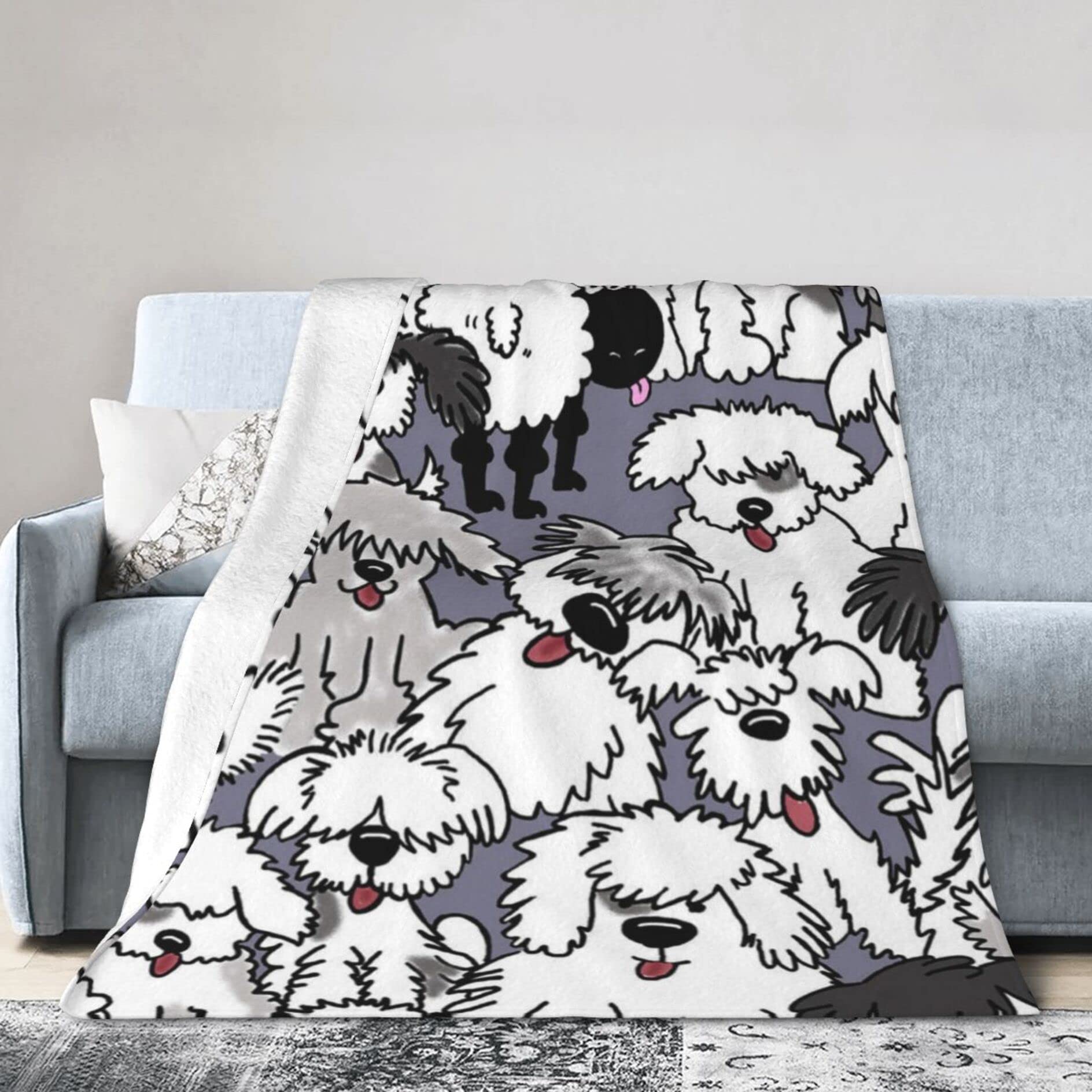Kazup Blanket Old English Sheepdogs Soft Throw Blanket Warm Blankets Lightweight Fuzzy Flannel Throws For Bed Sofa Couch 80"X60"