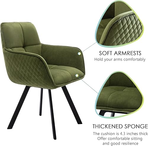 Miniatura 6 de Scingu Olive Green Cozy Desk Chair, Velvet Office Desk Armchair, Comfy Upholstered Task Chair Stationary Non Rolling with Mid Back, Swivel Comfy