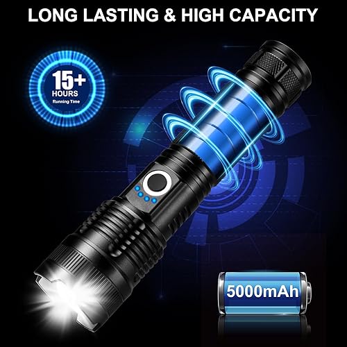 Miniatura 4 de Paquete de 3 linternas recargables de alto lúmenes, linterna LED súper brillante de 99000 lúmenes, luz de flash potente ajustable con 5 modos y