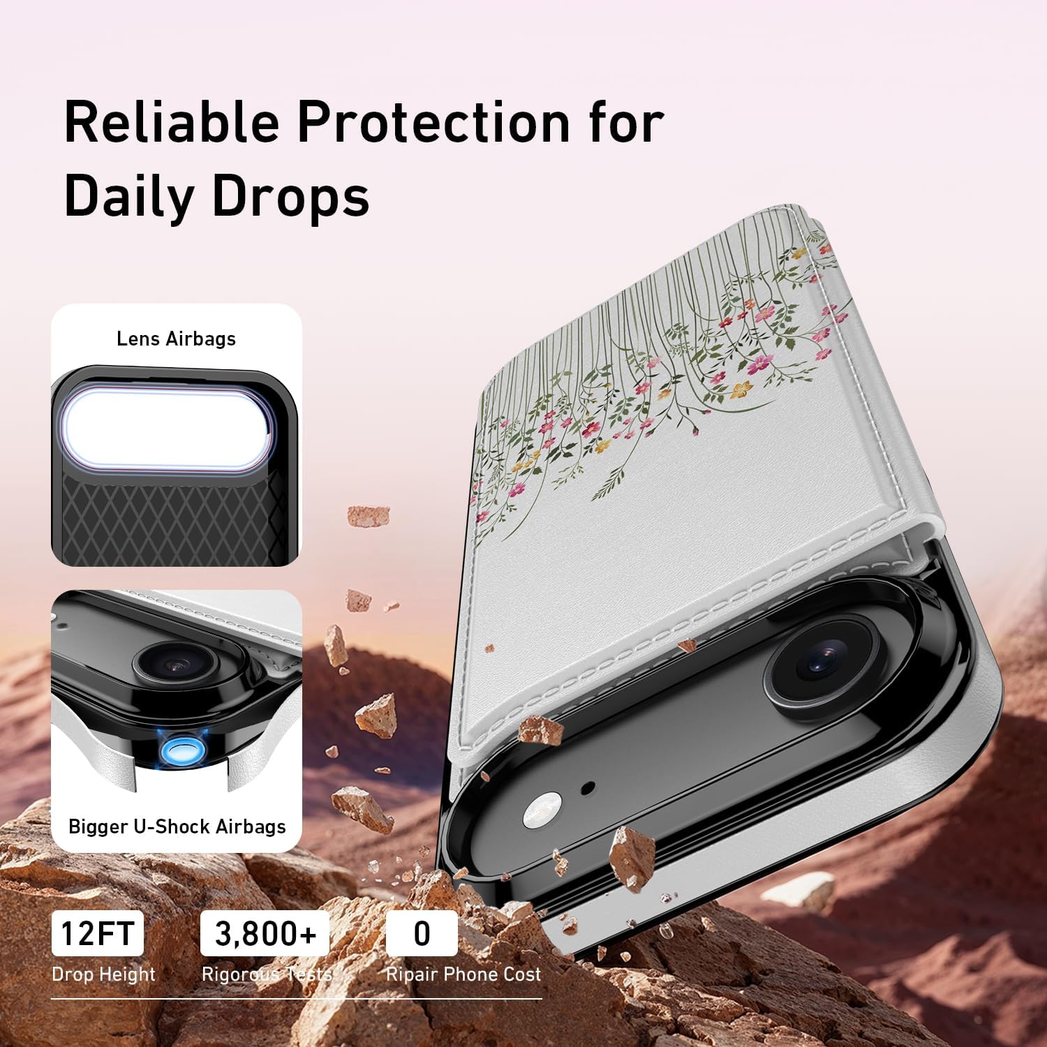 Goodon for iPhone Air Case Wallet - Flip Folio Leather Cover with Trendy Floral Design, 3 Card Slots & Kickstand Function, Stylish Protective Phone Case for iPhone 17 Air - Cute Tiny Flowers - Image 5