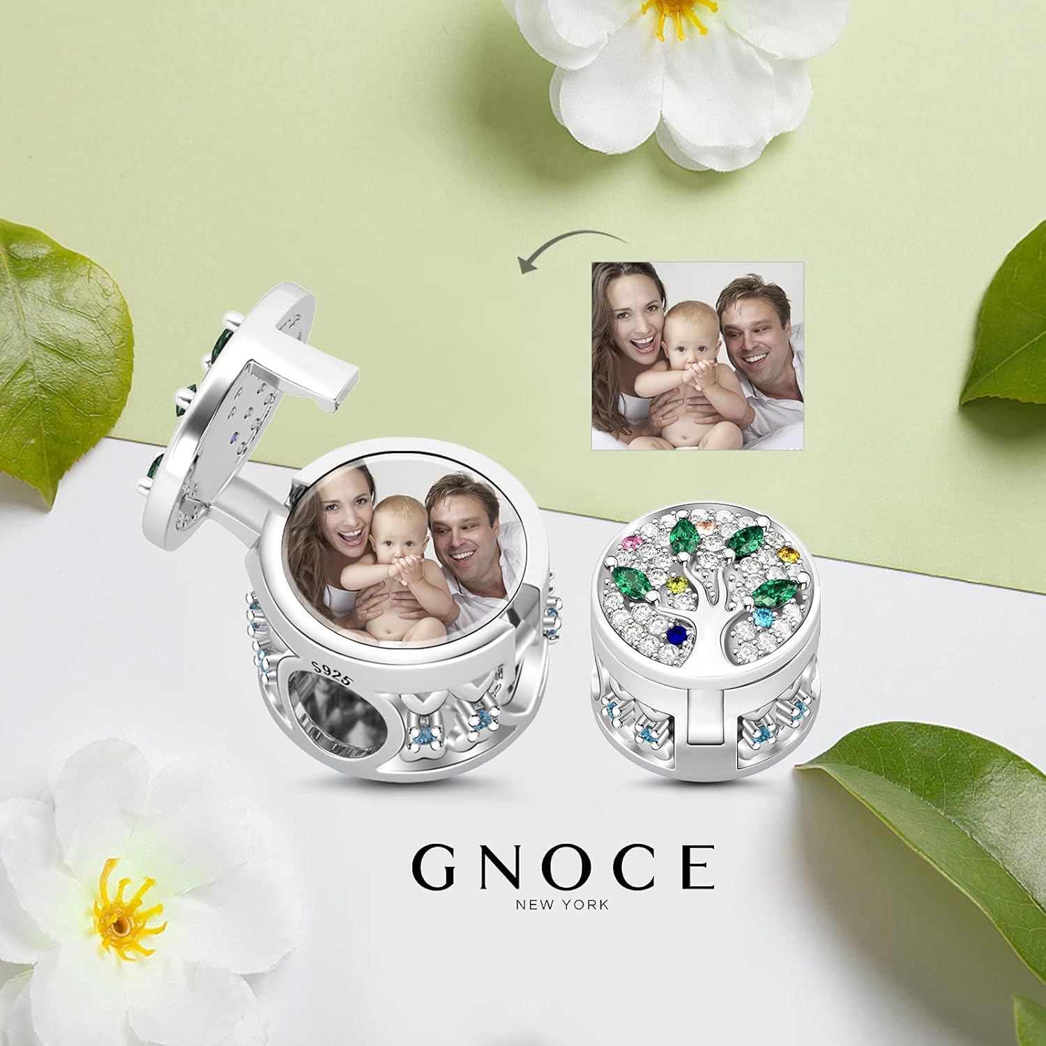 Miniatura 2 de GNOCE Dije personalizado con foto de plata de ley 925 para árbol genealógico cuentas personalizadas para pulseras y collares
