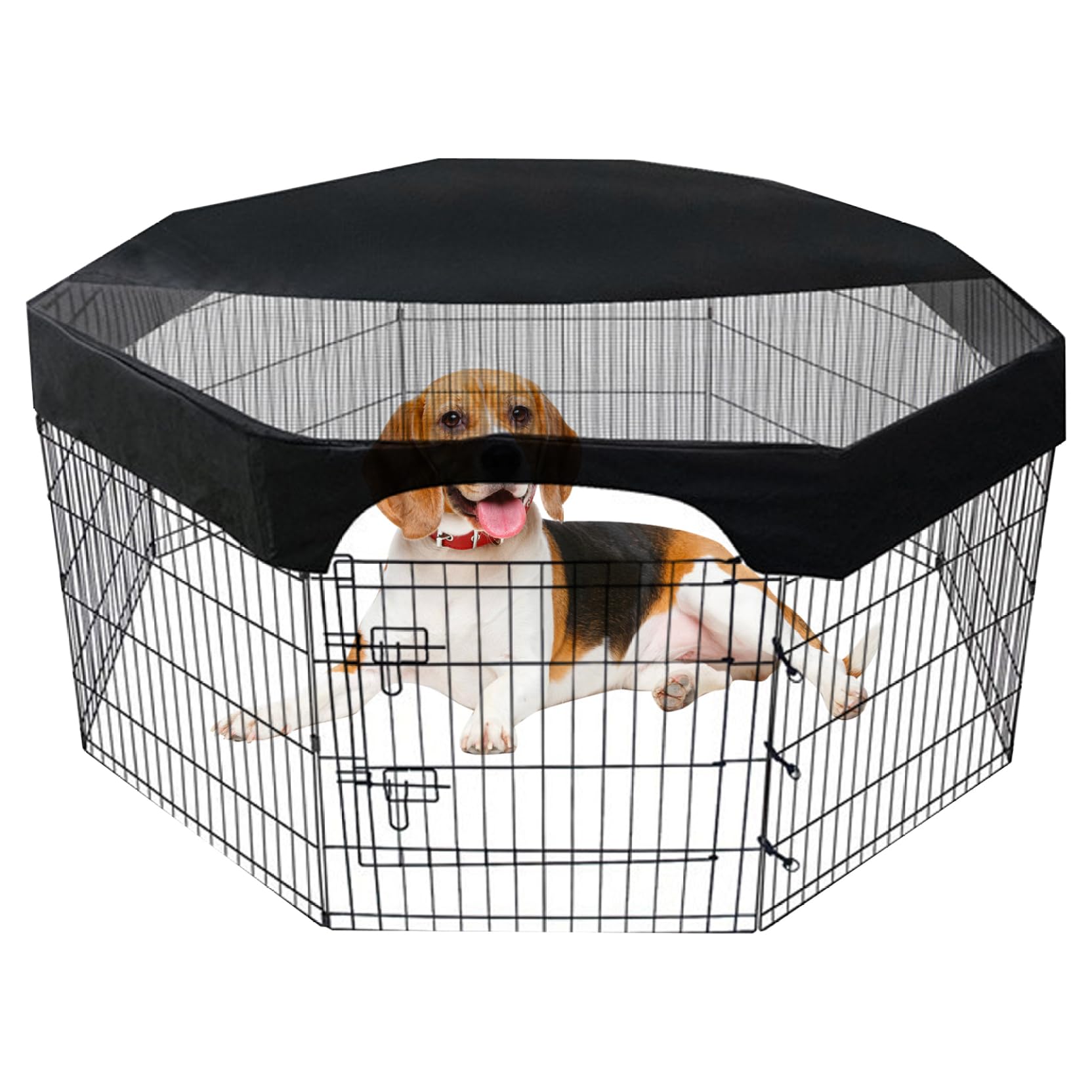 Dog Play Pen Outdoor Octagonal Dog Pen Cover Sun Proof Top Dog Crate Cover Breathable Playpen Cover Fits All 24" Wide 8 Panels Pet Pen Provide Shade And Security Cover Only