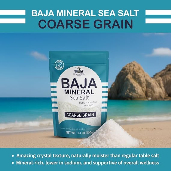 Le Marinier Baja Mineral Sea Salt Coarse Grain, 1.1lb - 18oz | 100% Natural and Unrefined | Authentic Baja Sea Salt, Mineral Rich, Hand Harvested (1.1lb Coarse Grain Baja Salt)