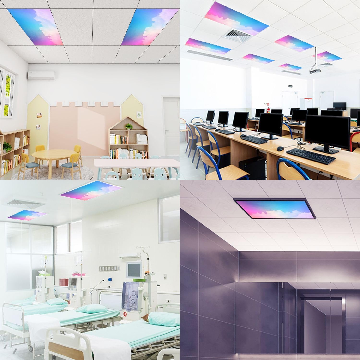 Fluorescent Light Covers for Ceiling Lights beauty abstract sweet pastel soft violet mix blue fluffy clouds Easy to Install Magnetic Light Filter for Classroom Office Hospitals School Home Decor