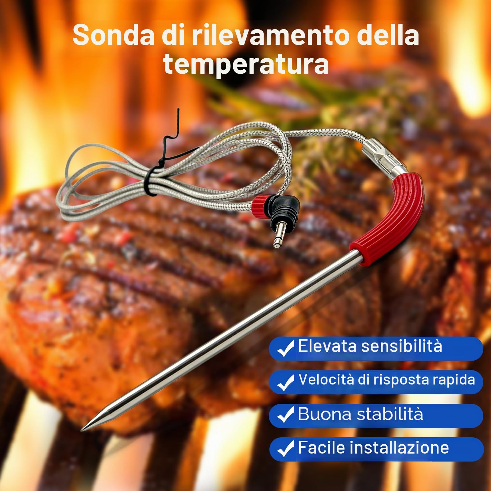 4 pezzi di sonda di ricambio per griglia compatibile con Weber, sonda di precisione per griglia a carne (da -30 °C a 300°C), sonda di ricambio per termometro da carne, termometro per griglia