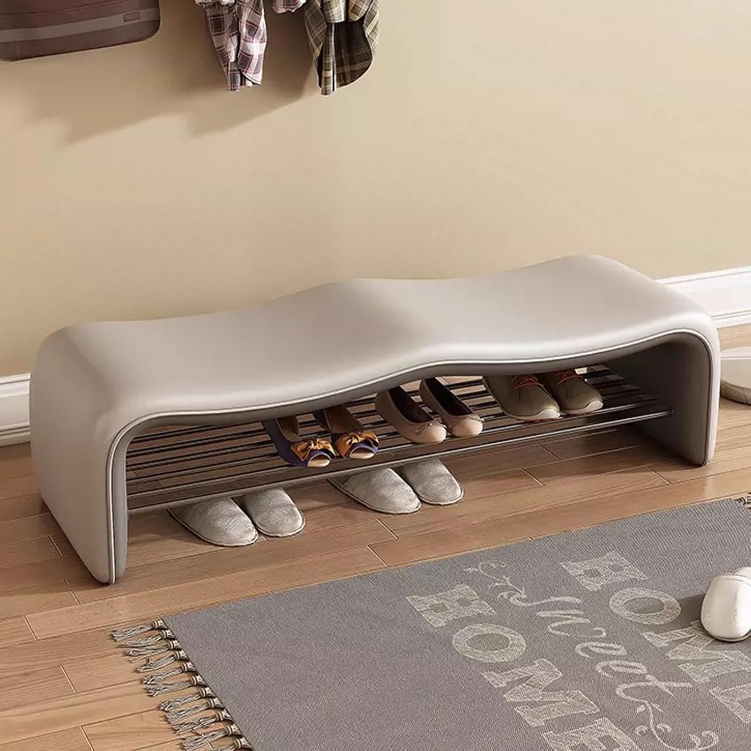 Grey Entryway Shoe Storage Bench with Padded Seat Shoe Rack Organizer Ideal for Hallway Mudroom Closet Apartment32x16x17 Inches