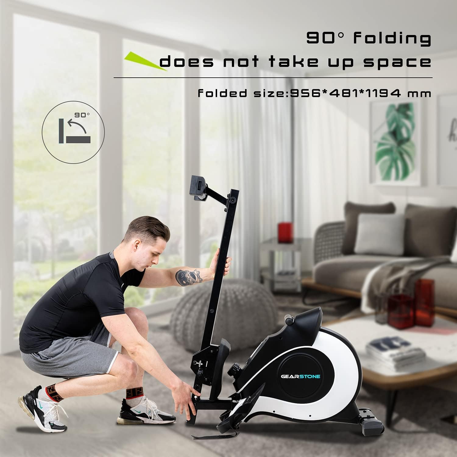 GEARSTONE Faltbarer Rudergerät, hochwertiger magnetischer, einstellbare Widerstände, leiser Innenruderer, LCD-Bildschirm für Heimfitness geeignet, Hc-1, HC-1, HC-1