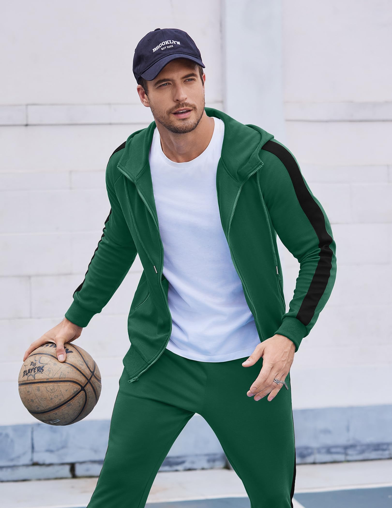 COOFANDY Survêtement pour homme avec poches zippées, fermeture éclair sur toute la longueur, sweat à capuche, sweat-shirt 2 pièces, course à pied, jogging, sport, décontracté, sweatshirt