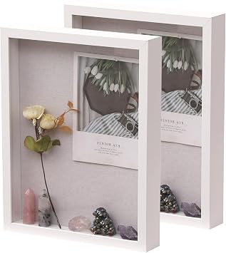 QDSSDECO 11"*14" Shadow Boxes Display Cases with Soft Linen Back Deep Wood Glass 3D Shadow Box Set for Wall and Tabletop, 2 Pack White
